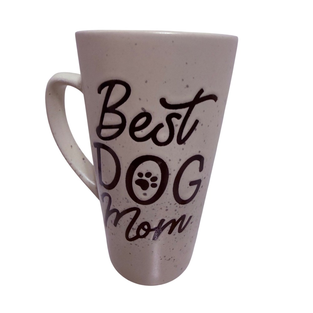 Sunday Morning Ceramics Best Dog Mom Speckled Cream Latte Mug 6 Inch Tall Cup